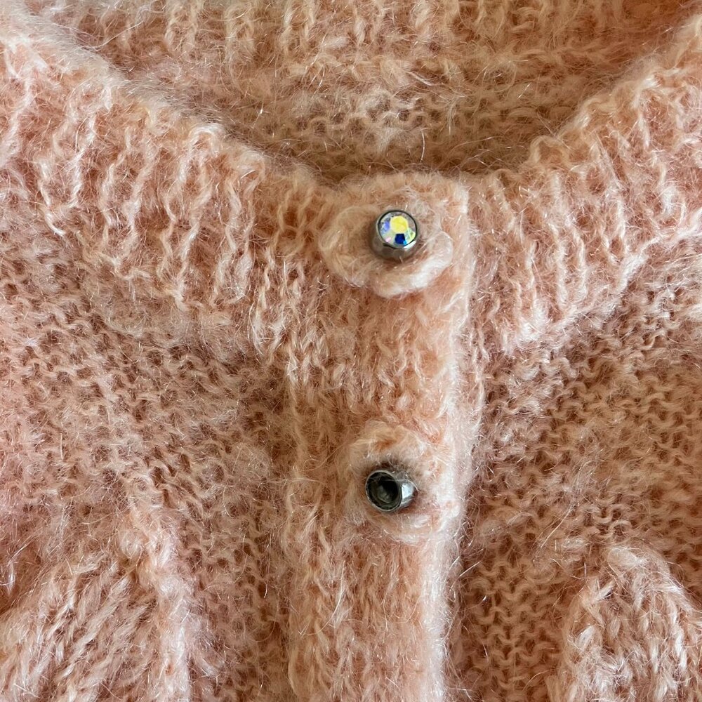 Pink Hand Knit Wool Cardigan - Chunky/Fuzzy - Picture 8 of 9